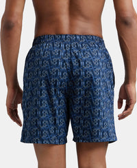 Super Combed Mercerized Cotton Woven Printed Boxer Shorts with Side Pocket - Navy Seaport Teal-7