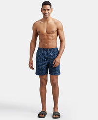 Super Combed Mercerized Cotton Woven Printed Boxer Shorts with Side Pocket - Navy Seaport Teal-9