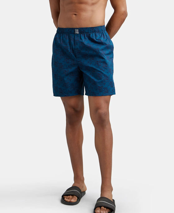 Super Combed Mercerized Cotton Woven Printed Boxer Shorts with Side Pocket - Navy Seaport Teal-10