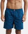 Super Combed Mercerized Cotton Woven Printed Boxer Shorts with Side Pocket - Seaport Teal-1