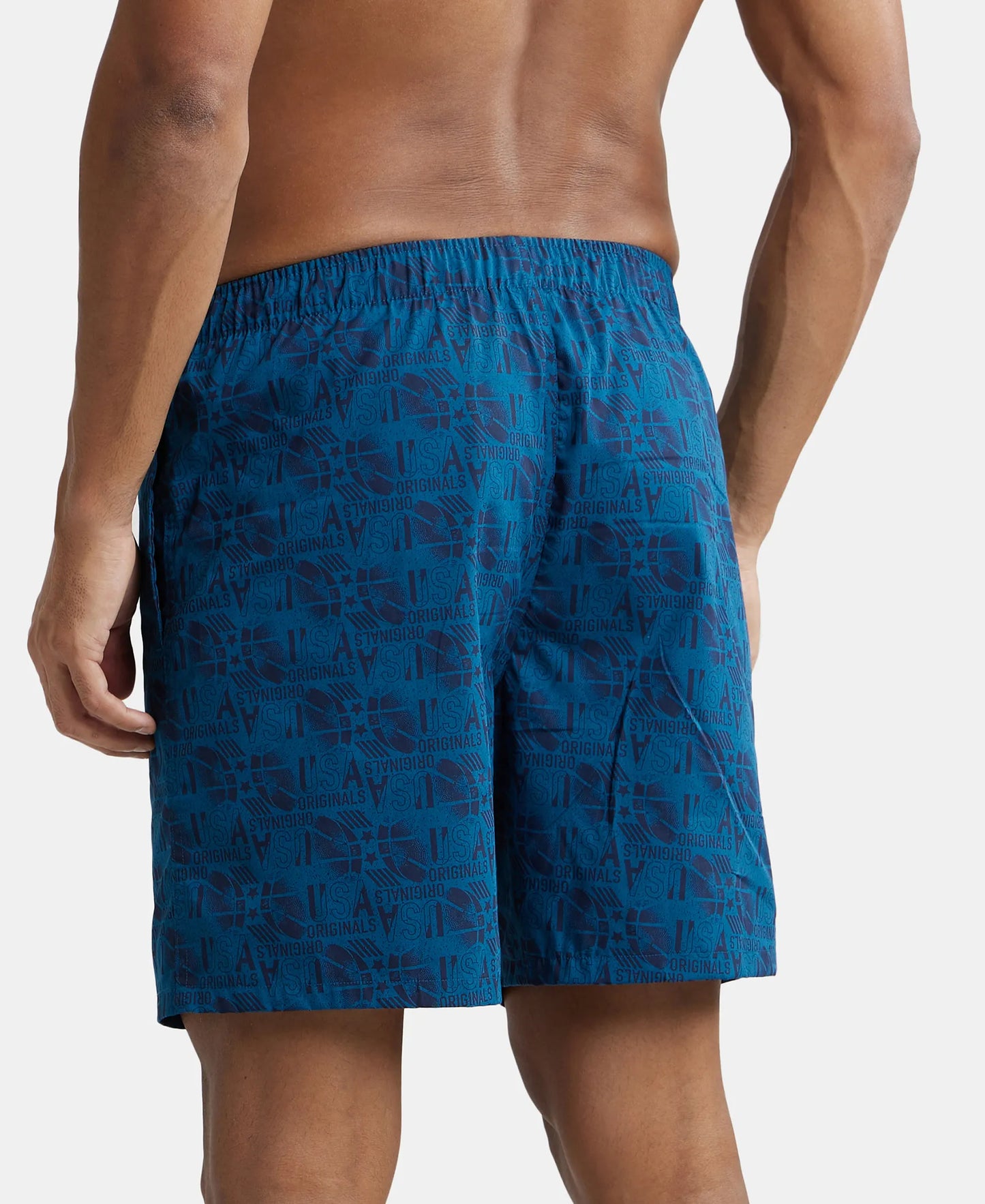 Super Combed Mercerized Cotton Woven Printed Boxer Shorts with Side Pocket - Seaport Teal-3