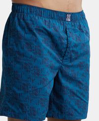 Super Combed Mercerized Cotton Woven Printed Boxer Shorts with Side Pocket - Seaport Teal-7