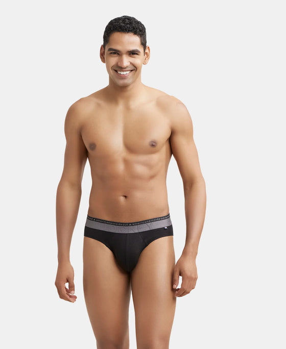 Super Combed Cotton Elastane Solid Brief with Ultrasoft Waistband - Black-7