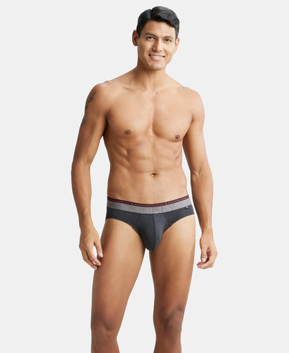 Super Combed Cotton Elastane Solid Brief with Ultrasoft Waistband - Black Melange-7