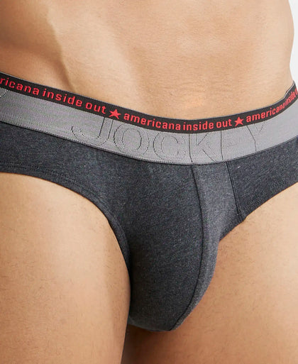 Super Combed Cotton Elastane Stretch Solid Brief with Ultrasoft Waistband - Black Melange (Pack of 2)