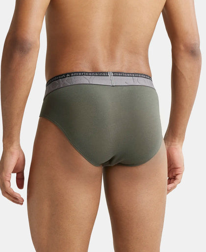 Super Combed Cotton Elastane Solid Brief with Ultrasoft Waistband - Deep Olive-3