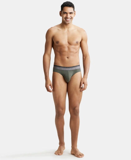 Super Combed Cotton Elastane Solid Brief with Ultrasoft Waistband - Deep Olive-4