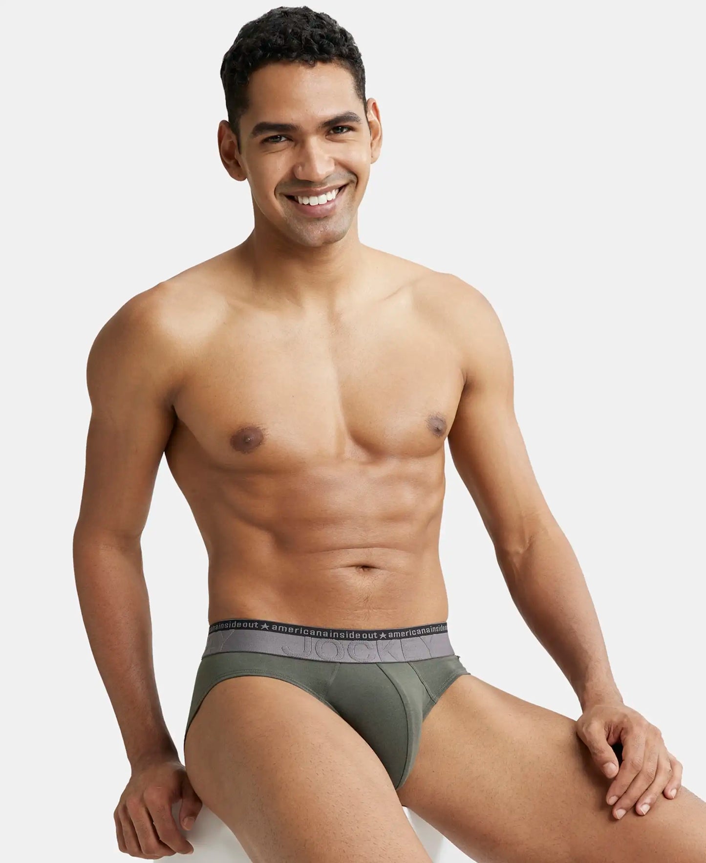 Super Combed Cotton Elastane Solid Brief with Ultrasoft Waistband - Deep Olive-5