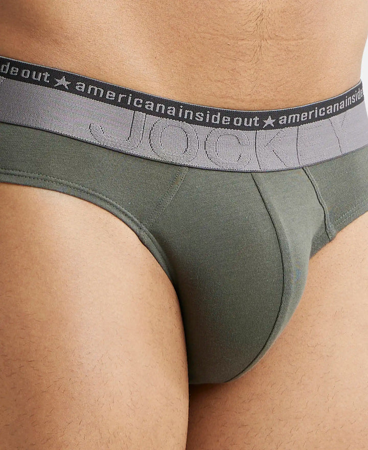 Super Combed Cotton Elastane Solid Brief with Ultrasoft Waistband - Deep Olive-6