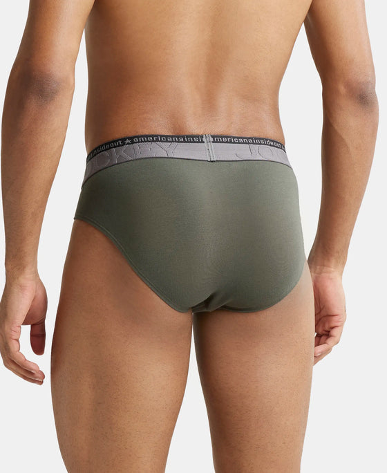 Super Combed Cotton Elastane Solid Brief with Ultrasoft Waistband - Deep Olive-4