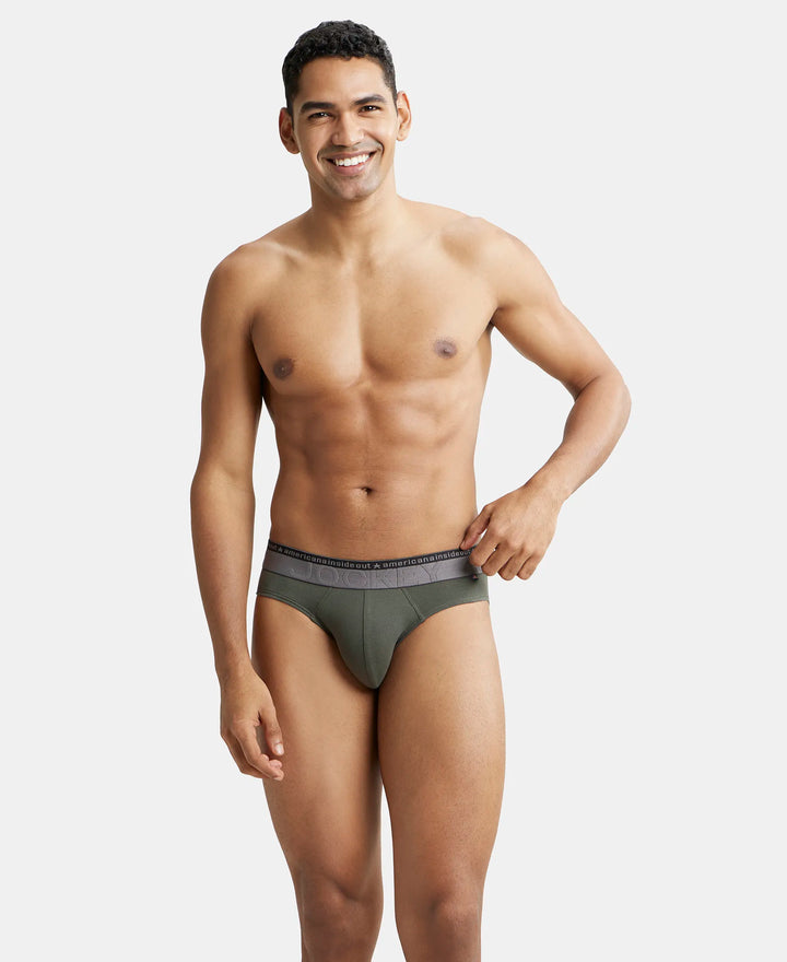 Super Combed Cotton Elastane Solid Brief with Ultrasoft Waistband - Deep Olive-7