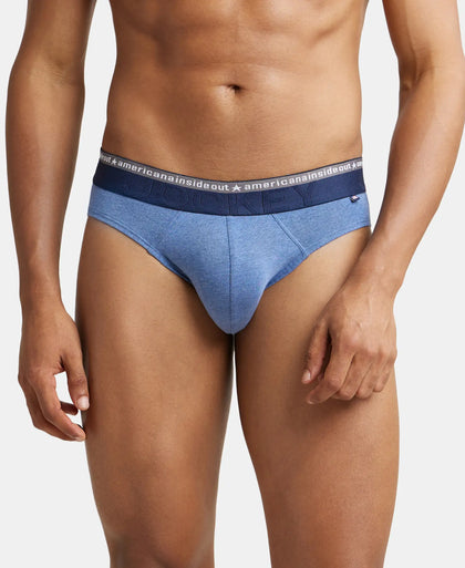 Super Combed Cotton Elastane Solid Brief with Ultrasoft Waistband - Light Denim Melange-1