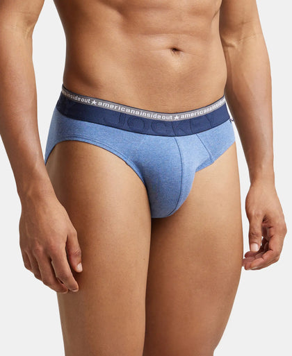 Super Combed Cotton Elastane Solid Brief with Ultrasoft Waistband - Light Denim Melange-2