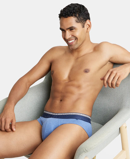 Super Combed Cotton Elastane Solid Brief with Ultrasoft Waistband - Light Denim Melange-5