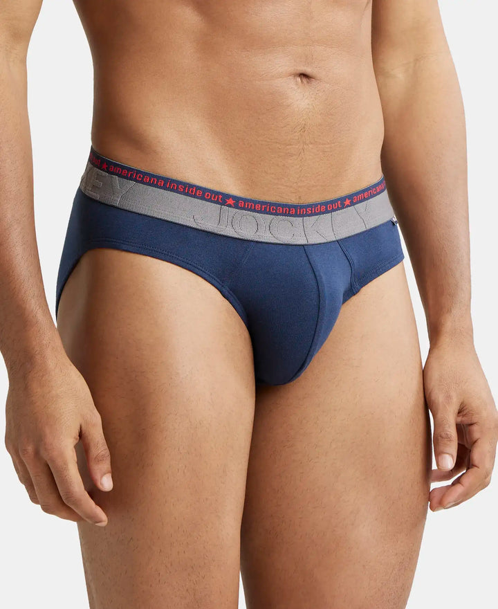 Super Combed Cotton Elastane Solid Brief with Ultrasoft Waistband - Navy-3