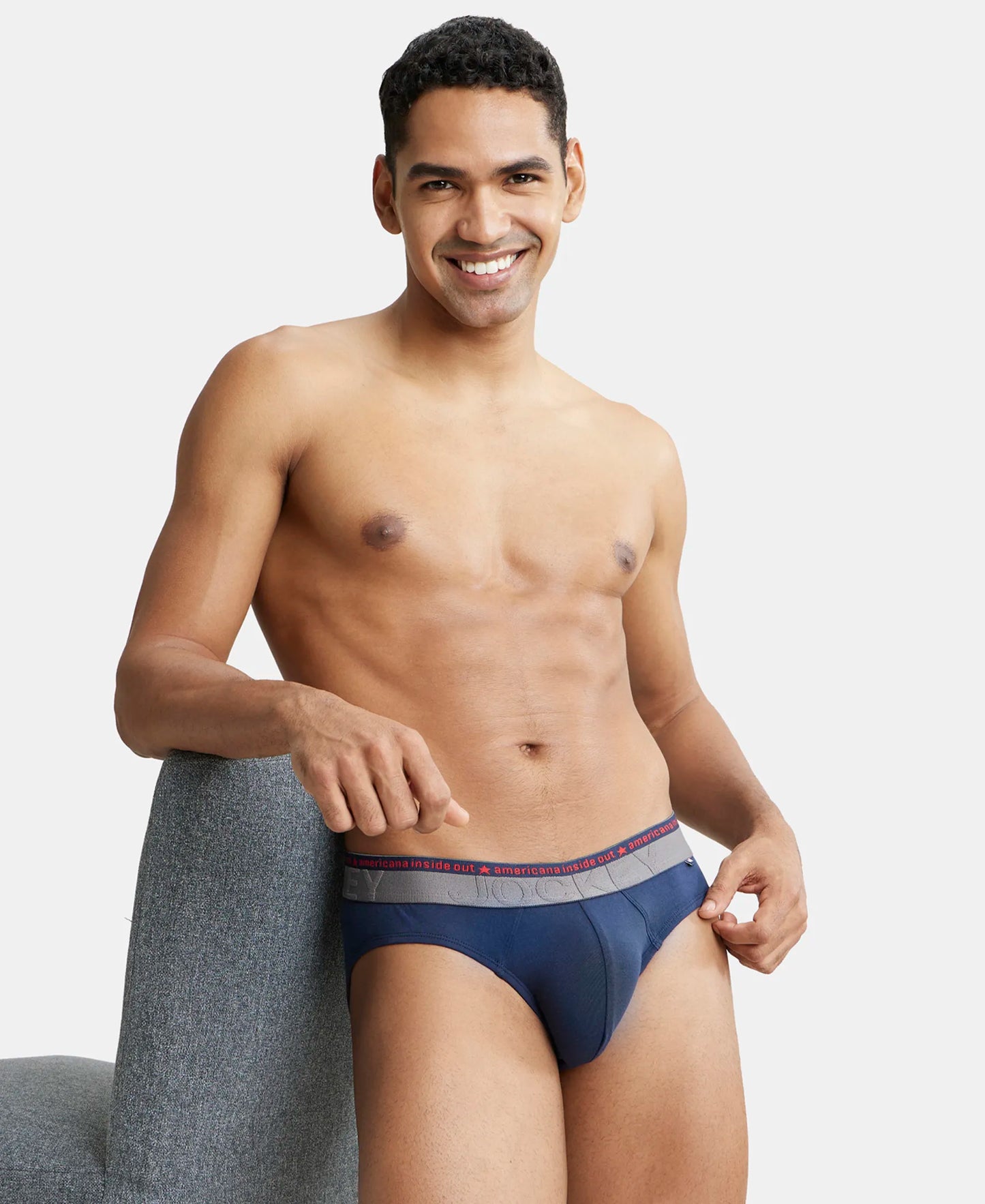 Super Combed Cotton Elastane Solid Brief with Ultrasoft Waistband - Navy-6