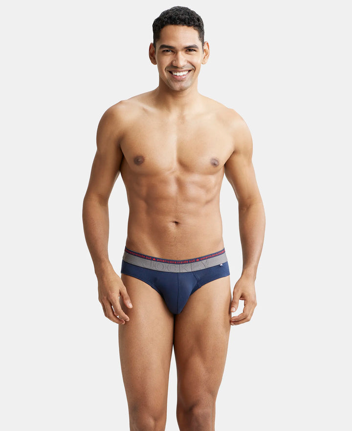 Super Combed Cotton Elastane Solid Brief with Ultrasoft Waistband - Navy-7