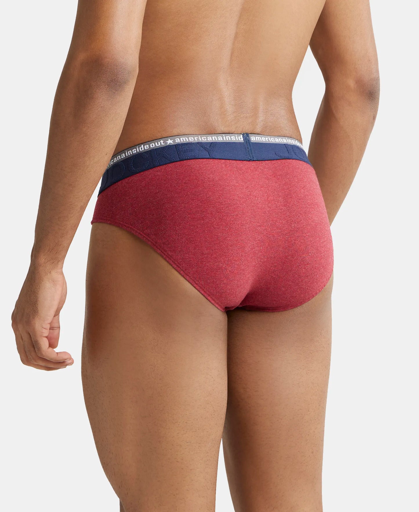 Super Combed Cotton Elastane Solid Brief with Ultrasoft Waistband - Red Melange-4