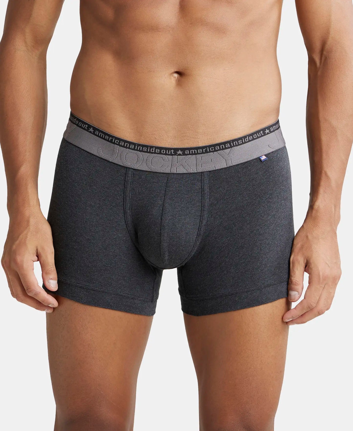 Super Combed Cotton Elastane Solid Trunk with Ultrasoft Waistband - Black Melange-2