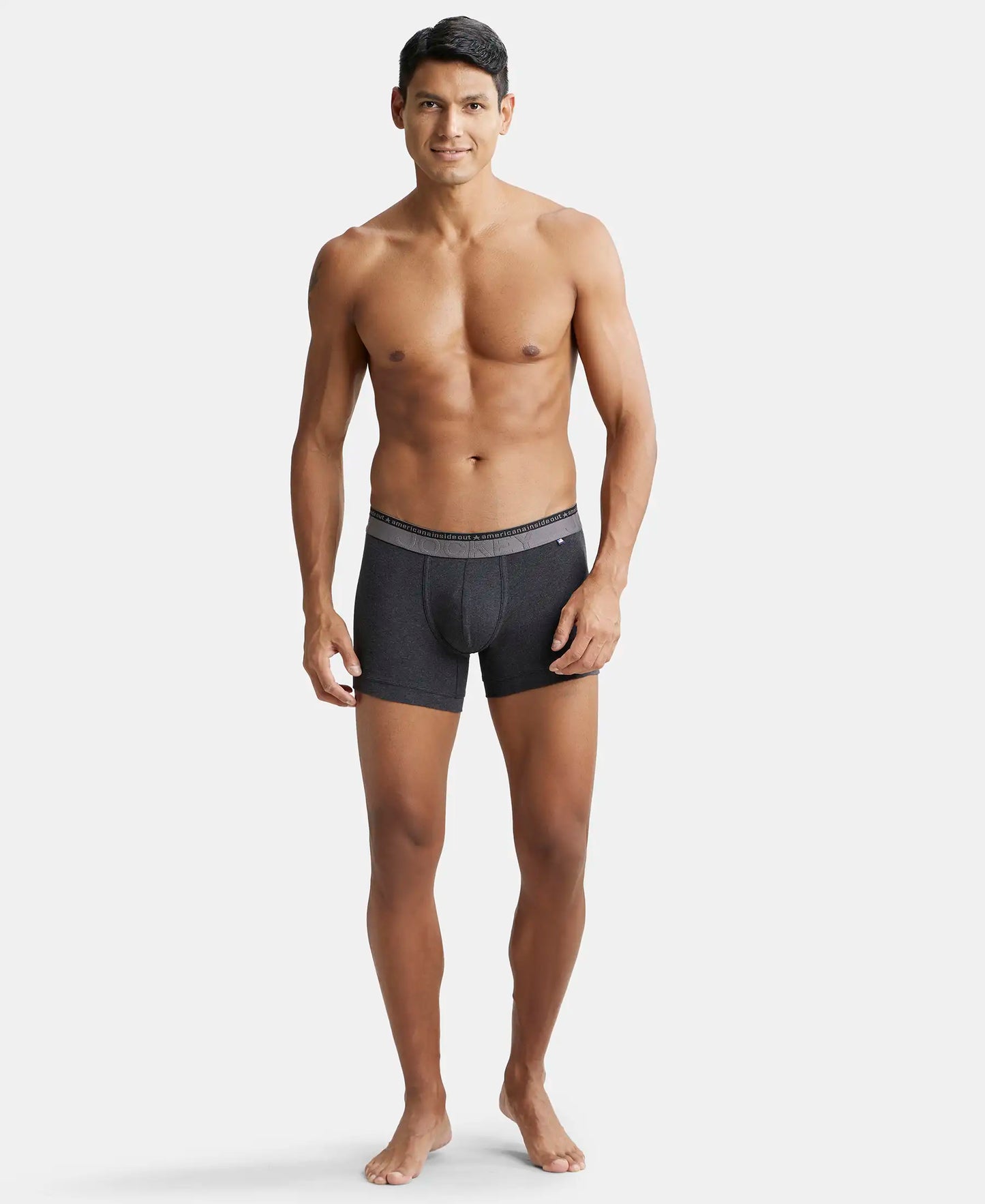 Super Combed Cotton Elastane Solid Trunk with Ultrasoft Waistband - Black Melange-5