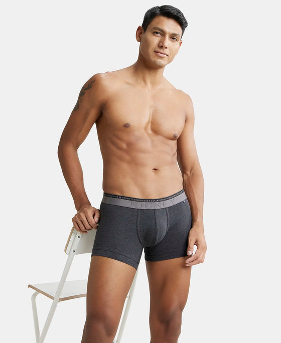 Super Combed Cotton Elastane Solid Trunk with Ultrasoft Waistband - Black Melange-6