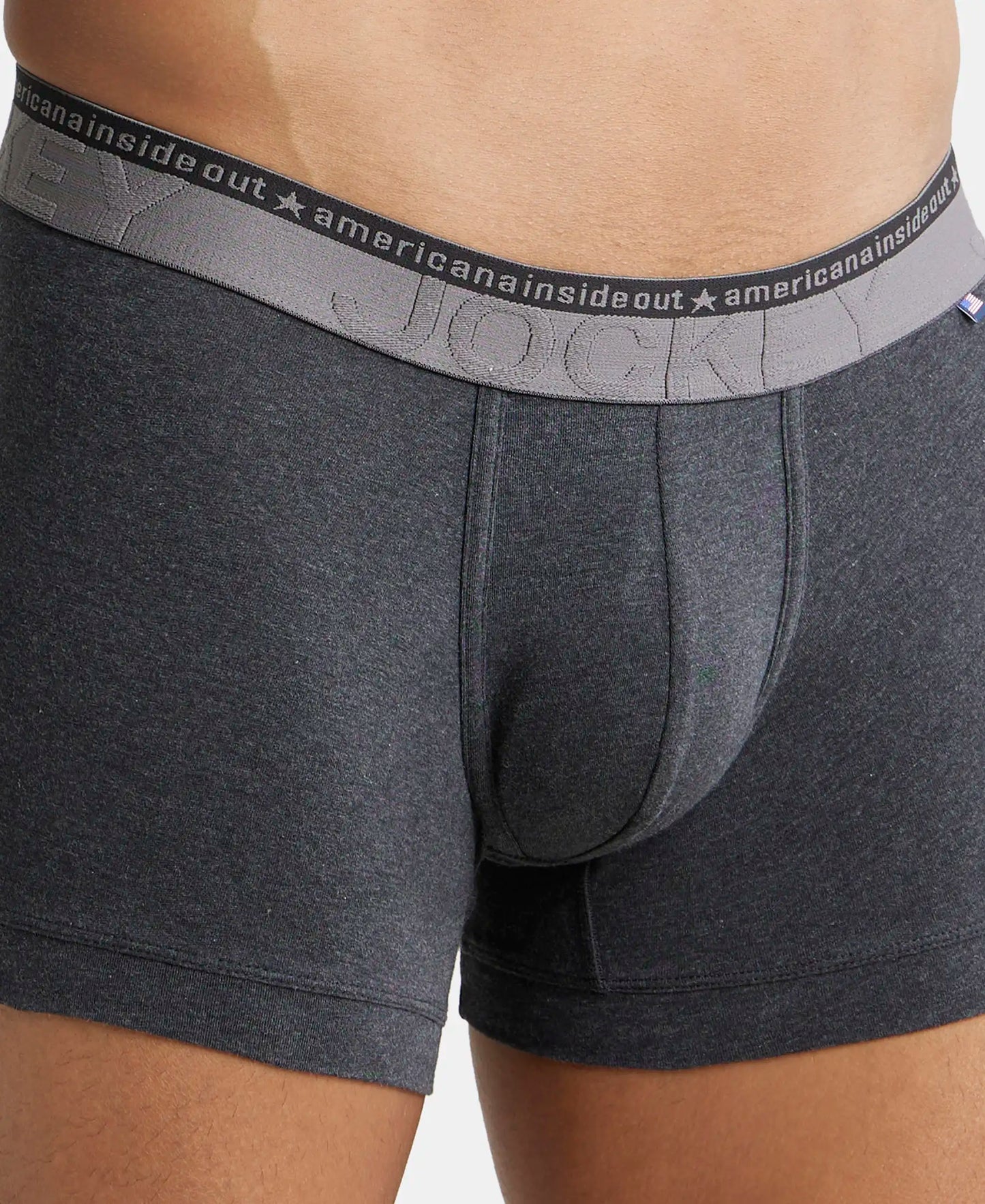 Super Combed Cotton Elastane Stretch Solid Trunk with Ultrasoft Waistband - Black Melange (Pack of 2)