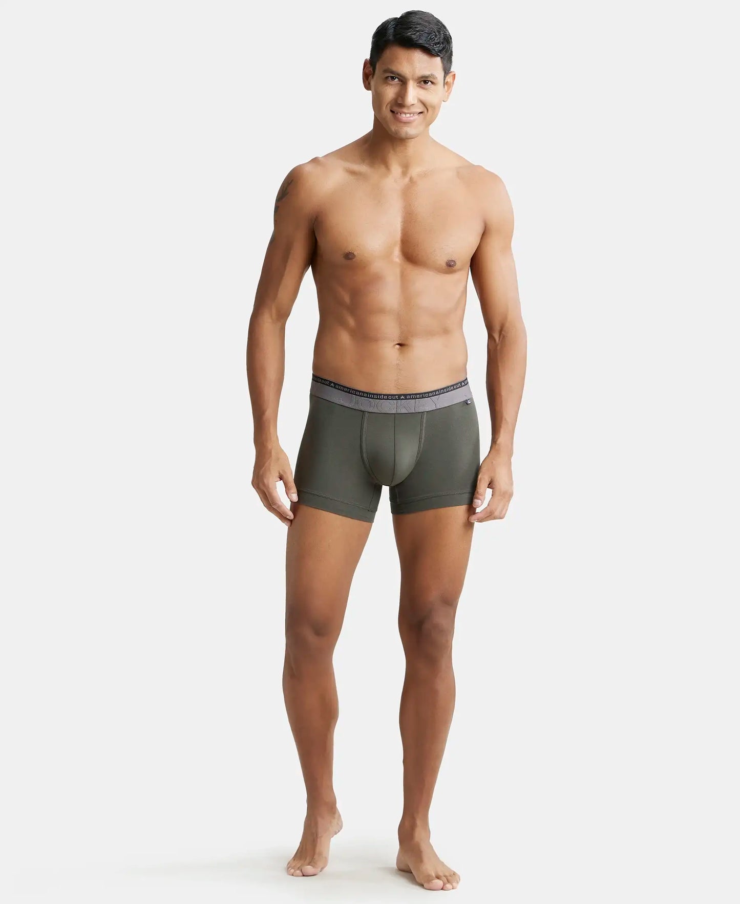 Super Combed Cotton Elastane Solid Trunk with Ultrasoft Waistband - Deep Olive-4