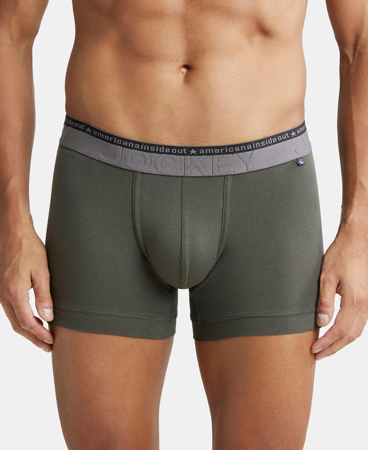 Super Combed Cotton Elastane Solid Trunk with Ultrasoft Waistband - Deep Olive-2