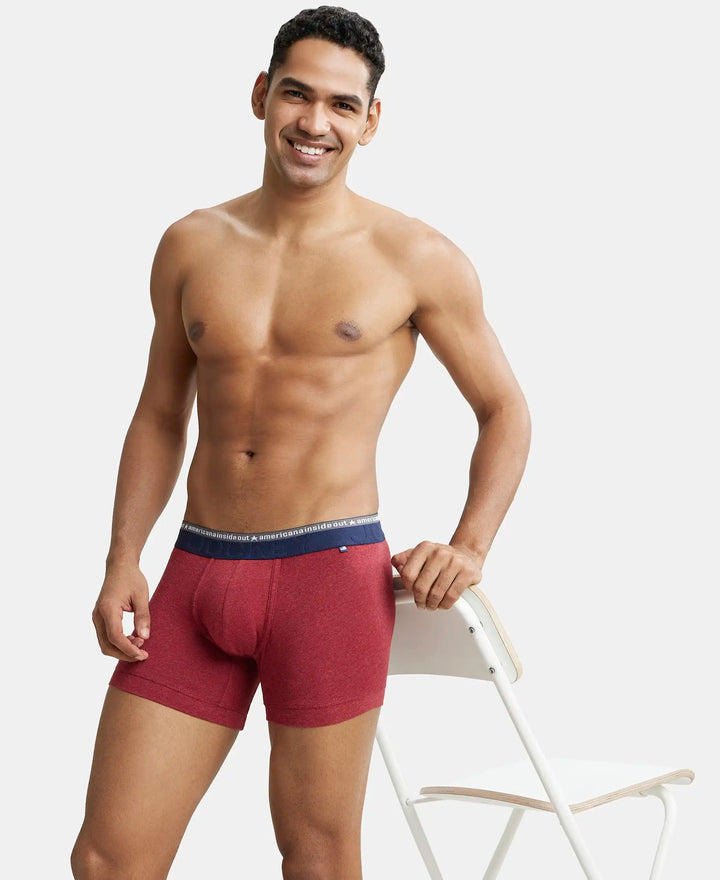 Super Combed Cotton Elastane Solid Trunk with Ultrasoft Waistband - Red Melange-5