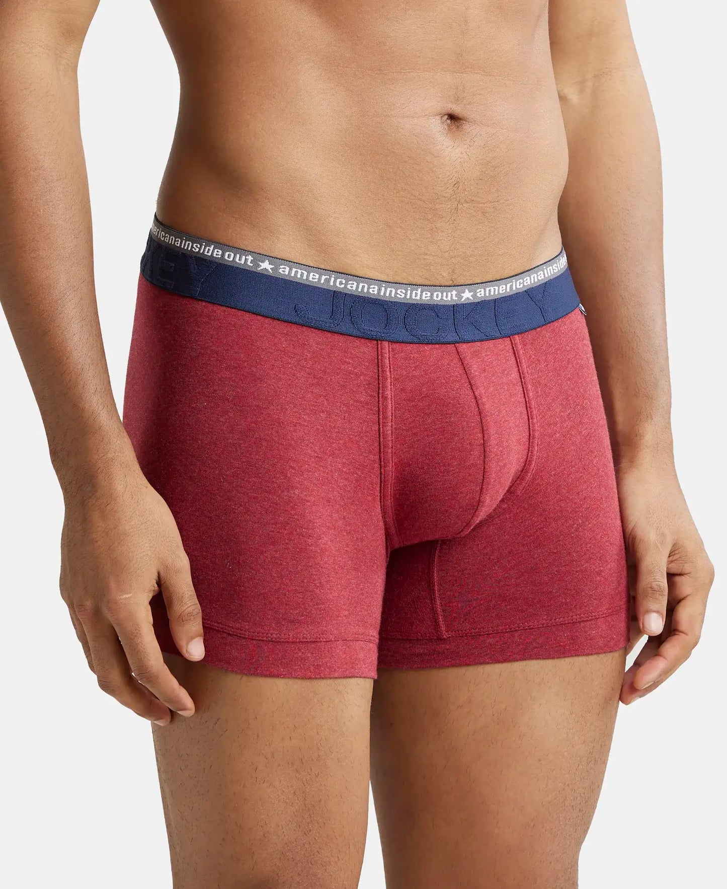 Super Combed Cotton Elastane Solid Trunk with Ultrasoft Waistband - Red Melange-3