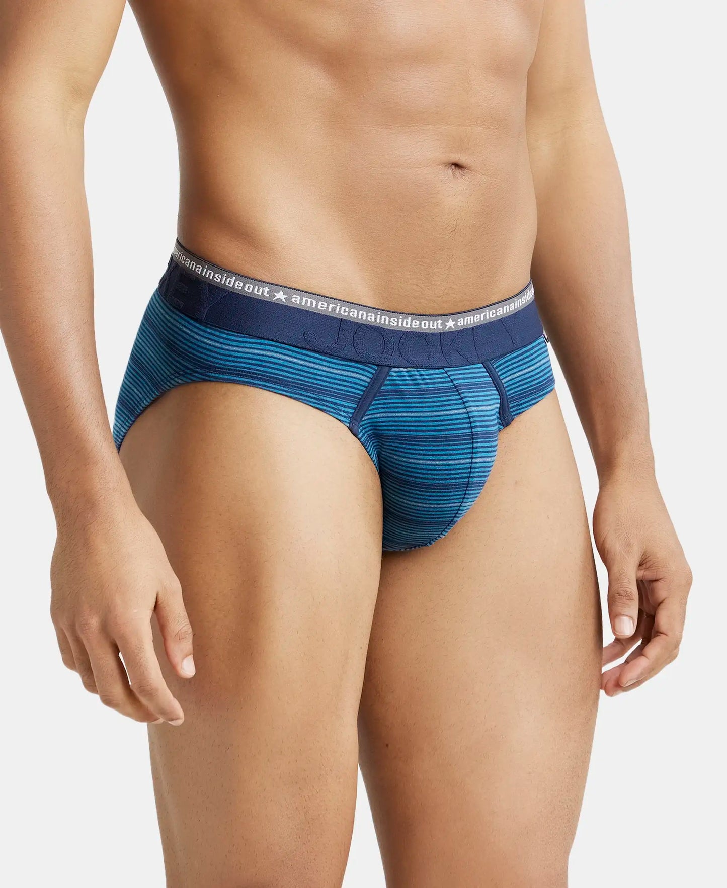 Super Combed Cotton Elastane Stripe Brief with Ultrasoft Waistband  - Celestial-2