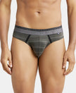 Super Combed Cotton Elastane Stripe Brief with Ultrasoft Waistband  - Deep Olive-1