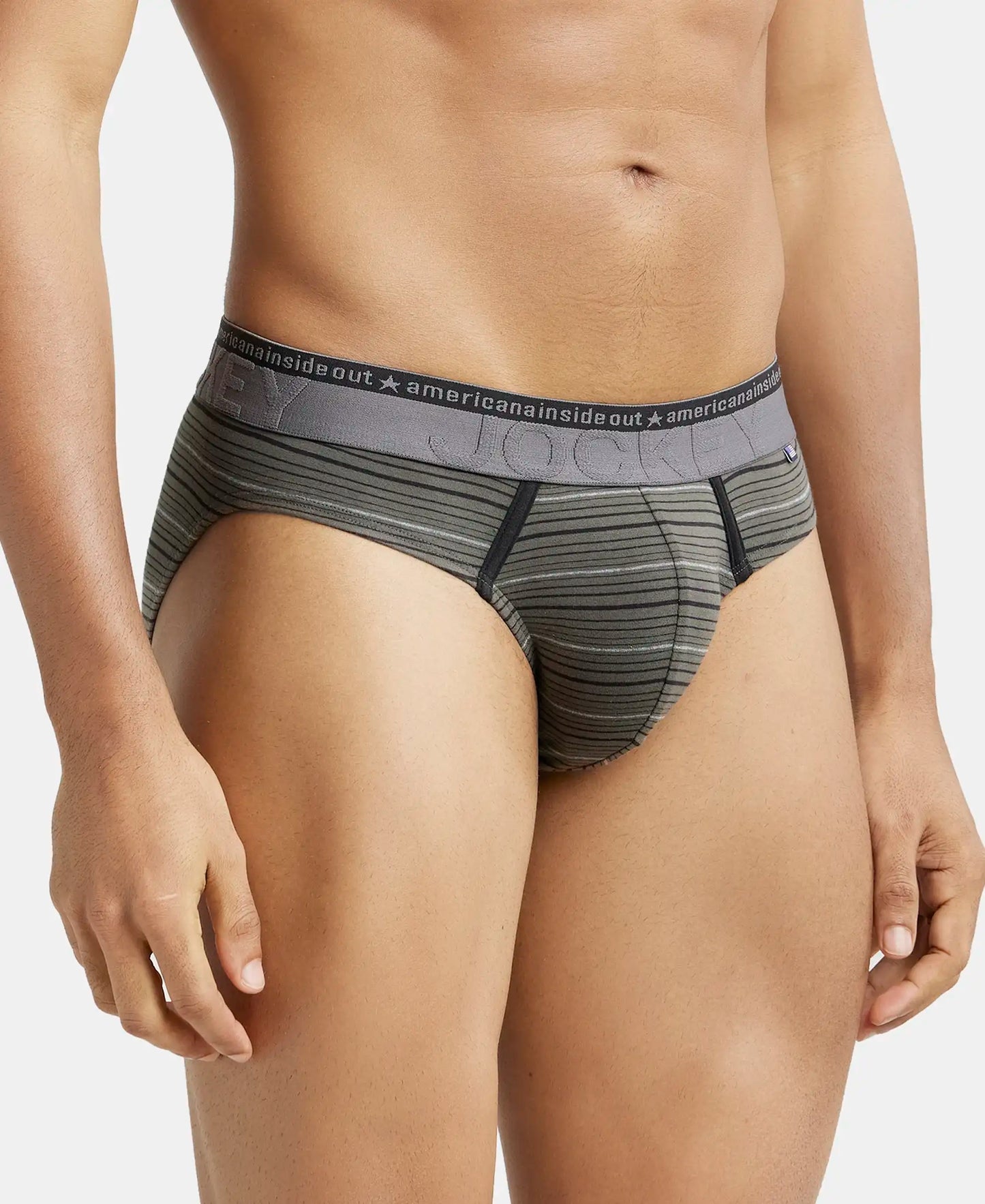 Super Combed Cotton Elastane Stripe Brief with Ultrasoft Waistband  - Deep Olive-2