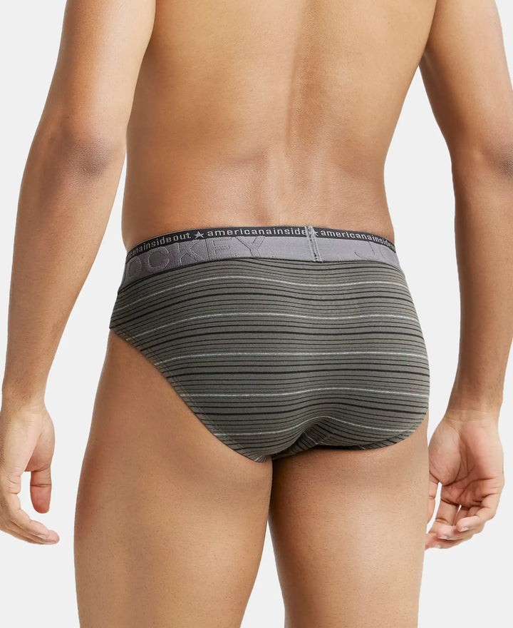 Super Combed Cotton Elastane Stripe Brief with Ultrasoft Waistband  - Deep Olive-3