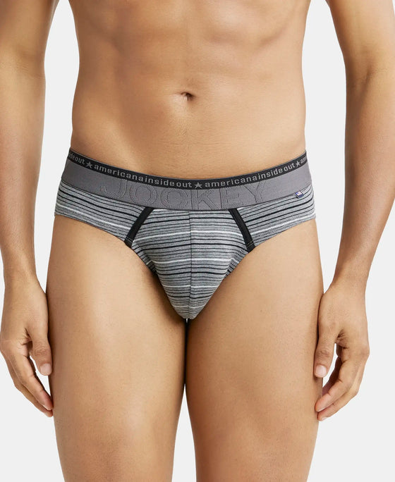 Super Combed Cotton Elastane Stripe Brief with Ultrasoft Waistband  - Mid Grey Melange-1