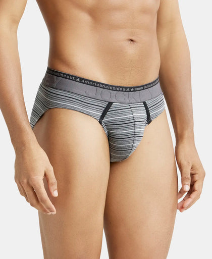 Super Combed Cotton Elastane Stripe Brief with Ultrasoft Waistband  - Mid Grey Melange-2