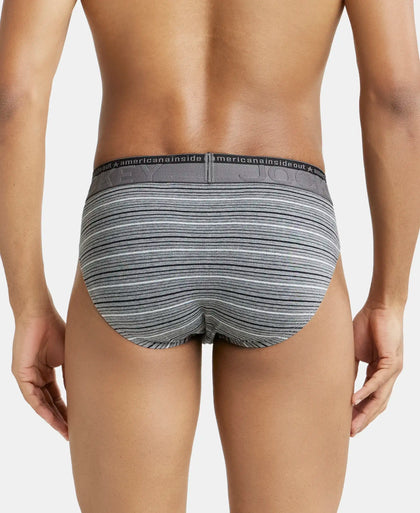 Super Combed Cotton Elastane Stripe Brief with Ultrasoft Waistband  - Mid Grey Melange-3