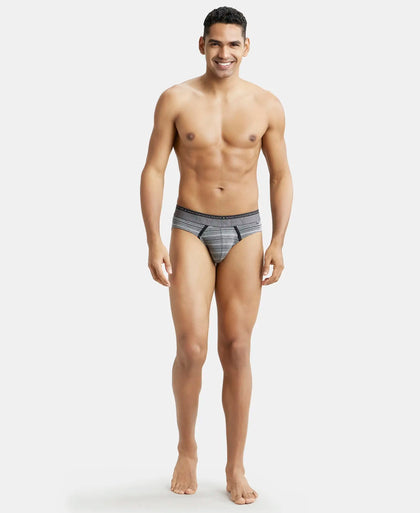 Super Combed Cotton Elastane Stripe Brief with Ultrasoft Waistband  - Mid Grey Melange-4