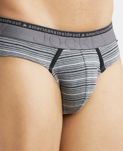 Super Combed Cotton Elastane Stripe Brief with Ultrasoft Waistband  - Mid Grey Melange-7