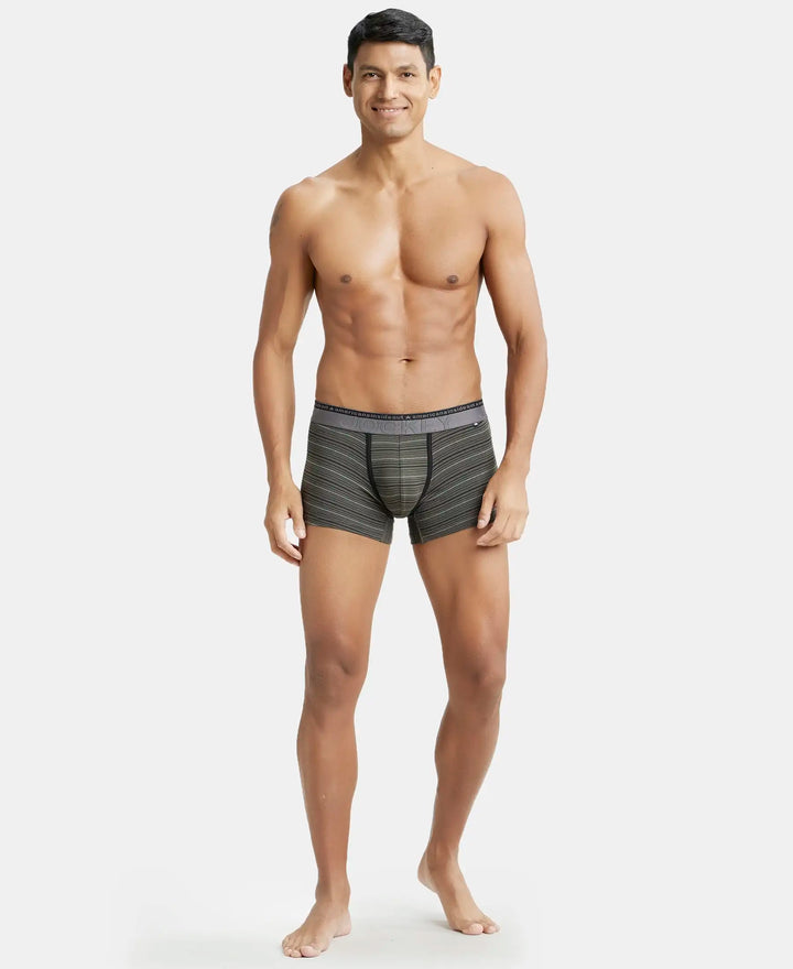 Super Combed Cotton Elastane Stripe Trunk with Ultrasoft Waistband - Deep Olive-4