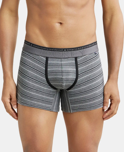 Super Combed Cotton Elastane Stripe Trunk with Ultrasoft Waistband - Mid Grey Melange-1