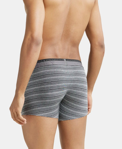 Super Combed Cotton Elastane Stripe Trunk with Ultrasoft Waistband - Mid Grey Melange-3