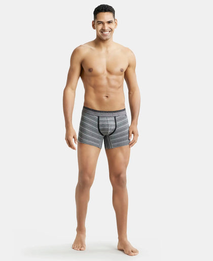 Super Combed Cotton Elastane Stripe Trunk with Ultrasoft Waistband - Mid Grey Melange-4