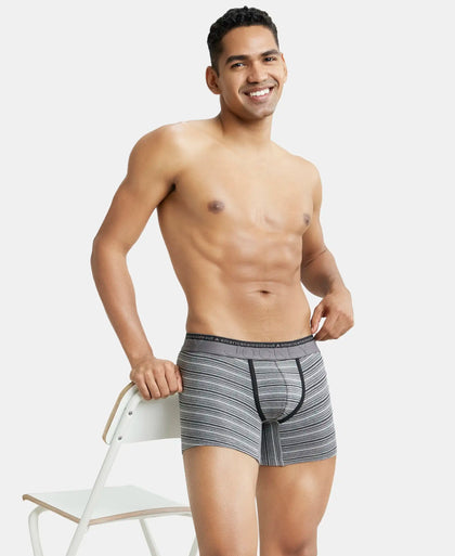 Super Combed Cotton Elastane Stripe Trunk with Ultrasoft Waistband - Mid Grey Melange-5