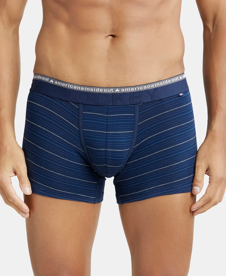 Super Combed Cotton Elastane Stripe Trunk with Ultrasoft Waistband - Navy-1