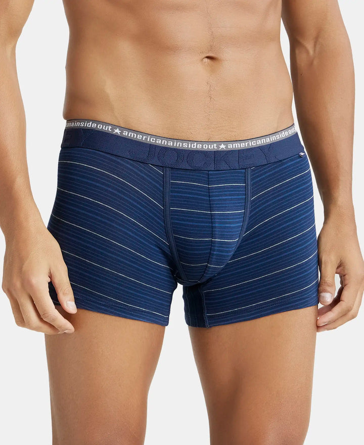 Super Combed Cotton Elastane Stripe Trunk with Ultrasoft Waistband - Navy-2