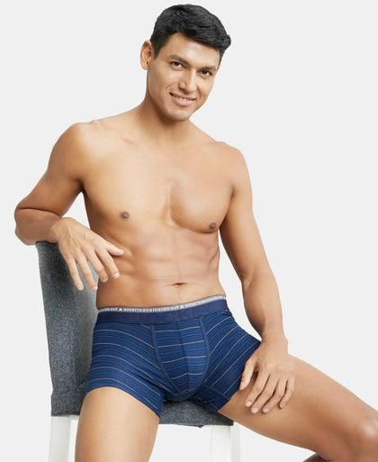 Super Combed Cotton Elastane Stripe Trunk with Ultrasoft Waistband - Navy-5