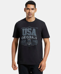 Super Combed Cotton Rich Graphic Printed Round Neck Half Sleeve T-Shirt - Black print-1