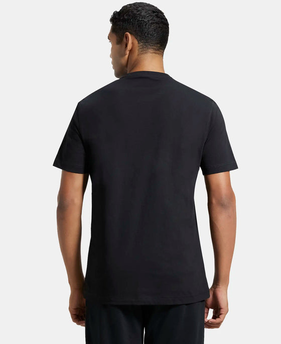 Super Combed Cotton Rich Graphic Printed Round Neck Half Sleeve T-Shirt - Black print-3