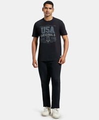 Super Combed Cotton Rich Graphic Printed Round Neck Half Sleeve T-Shirt - Black print-4